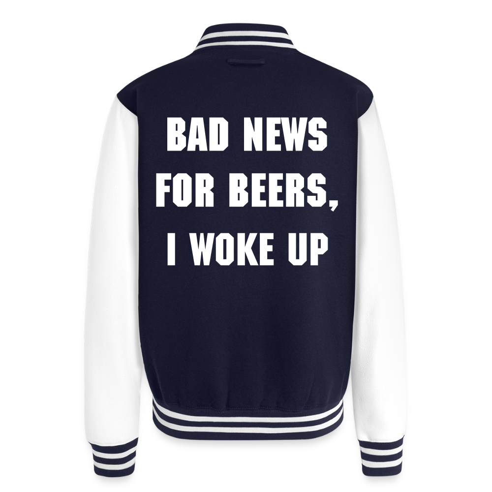 BAD NEWS FOR BEERS - Just Hoods Heavyweight Letterman Jacket - navy/white